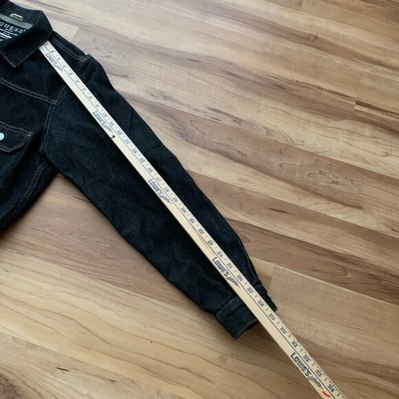 Guess USA Jeans Denim Trucker Jacket Retro 90s Black Women’s XL Button - Picture 6 of 14